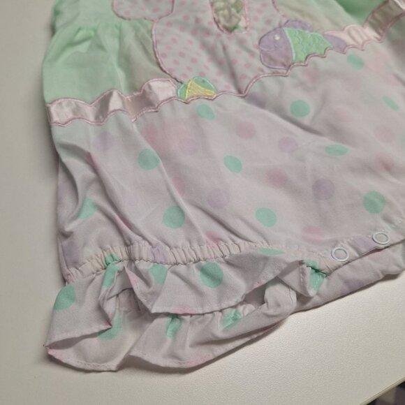 Baby Infant Romper Dinosaur Girls 18 Months VinTage Green Pink Lace Bow Overalls - Picture 5 of 6